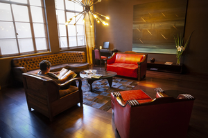 Red armchairs in lobby, Buenos Aires, Argentina