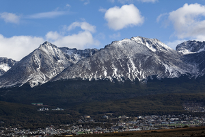 Ushuaia and high mountains in background, Tierra del Fuego, Argentina