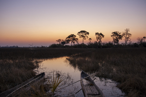 Mokoro boats in the evening in the Delta, Botswana