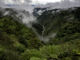 Mountains and canyons with fog and jungle, waterfall, Costa Rica, Central America