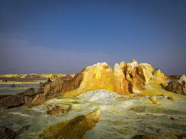 Geothermal area with sulfur deposits and acidic salt paints, Dallol, Danakil Depression, Ethiopia, Africa