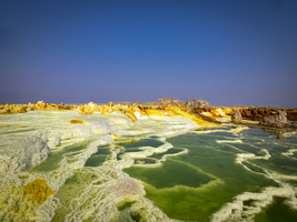 Geothermal area with sulfur deposits and acidic salt paints, Dallol, Danakil Depression, Ethiopia, Africa