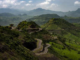 Mountain landscape, narrow serpentines to Semien Mountains, Ethiopia, Africa