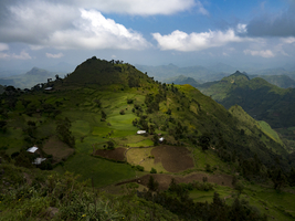 Green mountain landscape with fields and meadows, Ethiopia, Africa