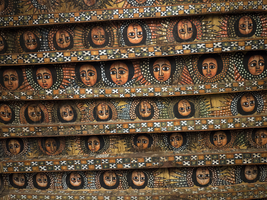 Ceiling painted with faces, Debre Birhan Selassie Church, Gondar, Amhara Region, Ethiopia, Africa