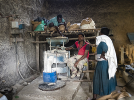 Old mill and workers, Ethiopia, Africa