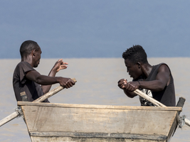 Men in boat Lake Chamo, Ethiopia, Africa