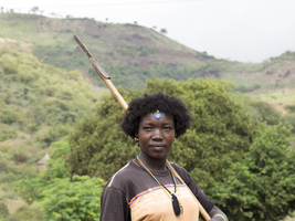 Young woman with spear from the Derasche tribe, portrait, Ethiopia, Africa