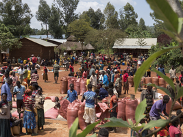 Inhabitants in the village at the market square, Konso tribe, Ethiopia, Africa