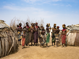 Women in a hut village of Dassanech, Ethiopia, Africa