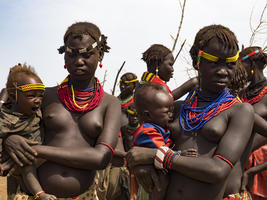 Young women in a Dassanech village, Ethiopia, Africa
