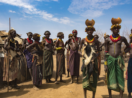 Women with body jewelry in a Dassanech village, Ethiopia, Africa