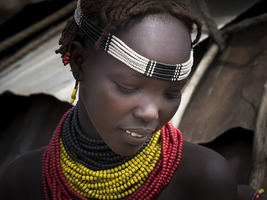 Girls with necklaces in a Dassanech village, Ethiopia, Africa