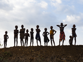 Children from the Hamar tribe, in the backlight, Omo region, Ethiopia, Africa