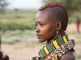 Girl from the Hamar tribe with necklace, portrait, Omo region, Ethiopia, Africa