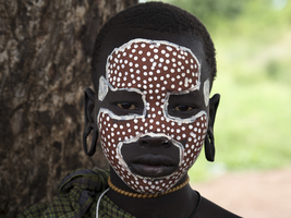Girl from the Mursi tribe with face-paint, portrait, Ethiopia, Africa