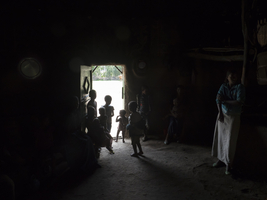 Dark hut with children, Ethiopia; Africa