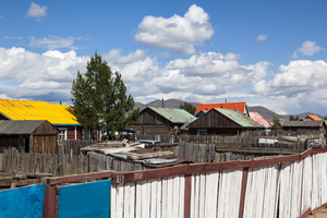 Colorful roofs and wooden huts, Murun, Mongolia
