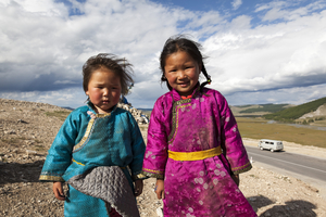 Girl with traditional festival dress, Mongolia
