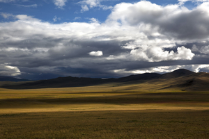 Endless steppe landscape and mountains, Mongolia