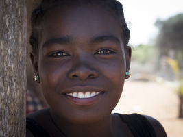 Young woman from the Vezo tribe, laughing, portrait, Ifaty, Madagascar