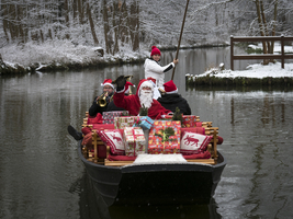 Spreewald barge with Santa Claus and presents, Schlepzig, Spreewald, Germany