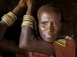 Datoga Bushman woman with jewelry, portrait, Tanzania
