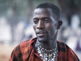 Maasai man with necklace, portrait, Tanzania
