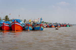 Boote am Mekong, Mekongdelta, Vietnam