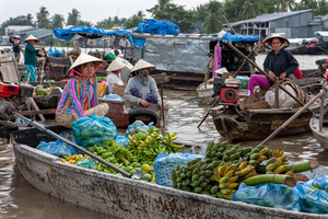 Schwimmender Markt, Boote, Menschen, Bananen, Mekongdelta, Vietnam