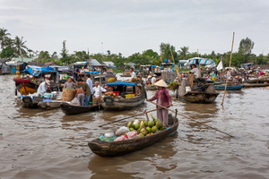 Schwimmender Markt, Boote, Menschen, Früchte, Gemüse, Mekongdelta, Vietnam