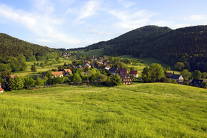 View to Waltersorf, Lausche, Zittau Mountains, Saxony, Germany