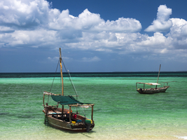 Boats in the turquoise sea, Fumba, Zanzibar, Tanzania