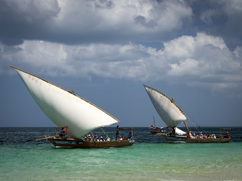 Boats with white sails, Safari Blue, Fumba, Zanzibar, Tanzania